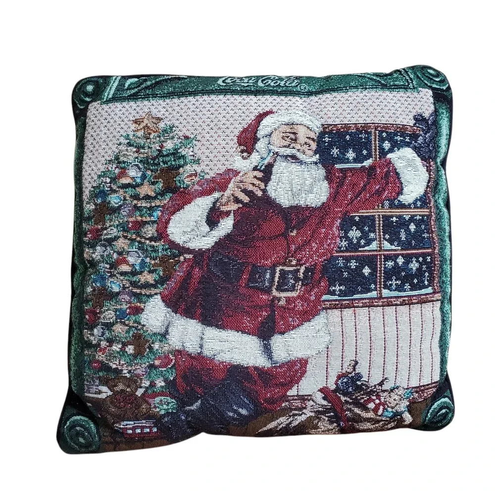 Vintage‎ Coca Cola Tapestry Christmas Santa Claus Pillows Set Of Two